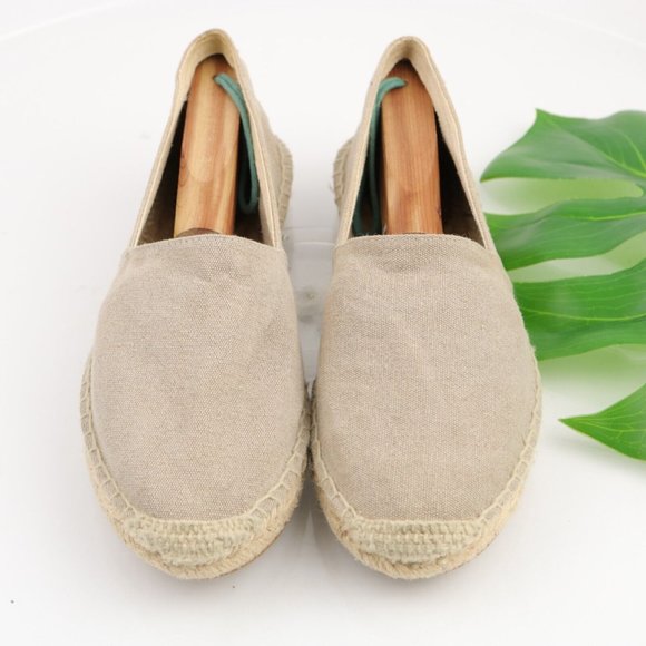 J Crew Women's Canvas Espadrille Flats Loafer Shoes Size 9 Tan Sand Cream Boho